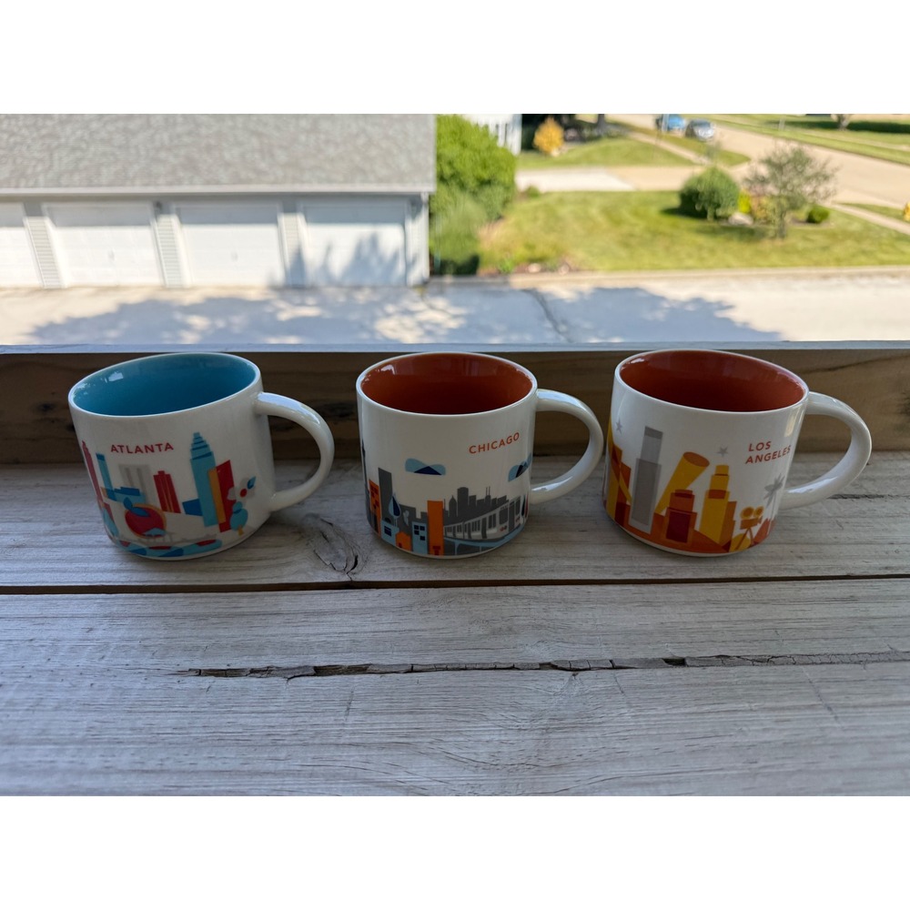 Starbucks You Are Here Collection Mugs Lot of 3 Atlanta Chicago Los Angeles 14oz